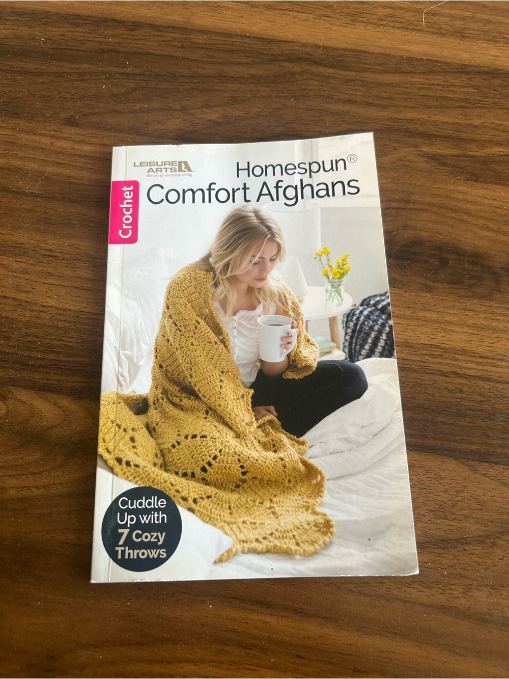 Homespun Comfort Afghans Crochet Book with Mustard Yellow Afghan